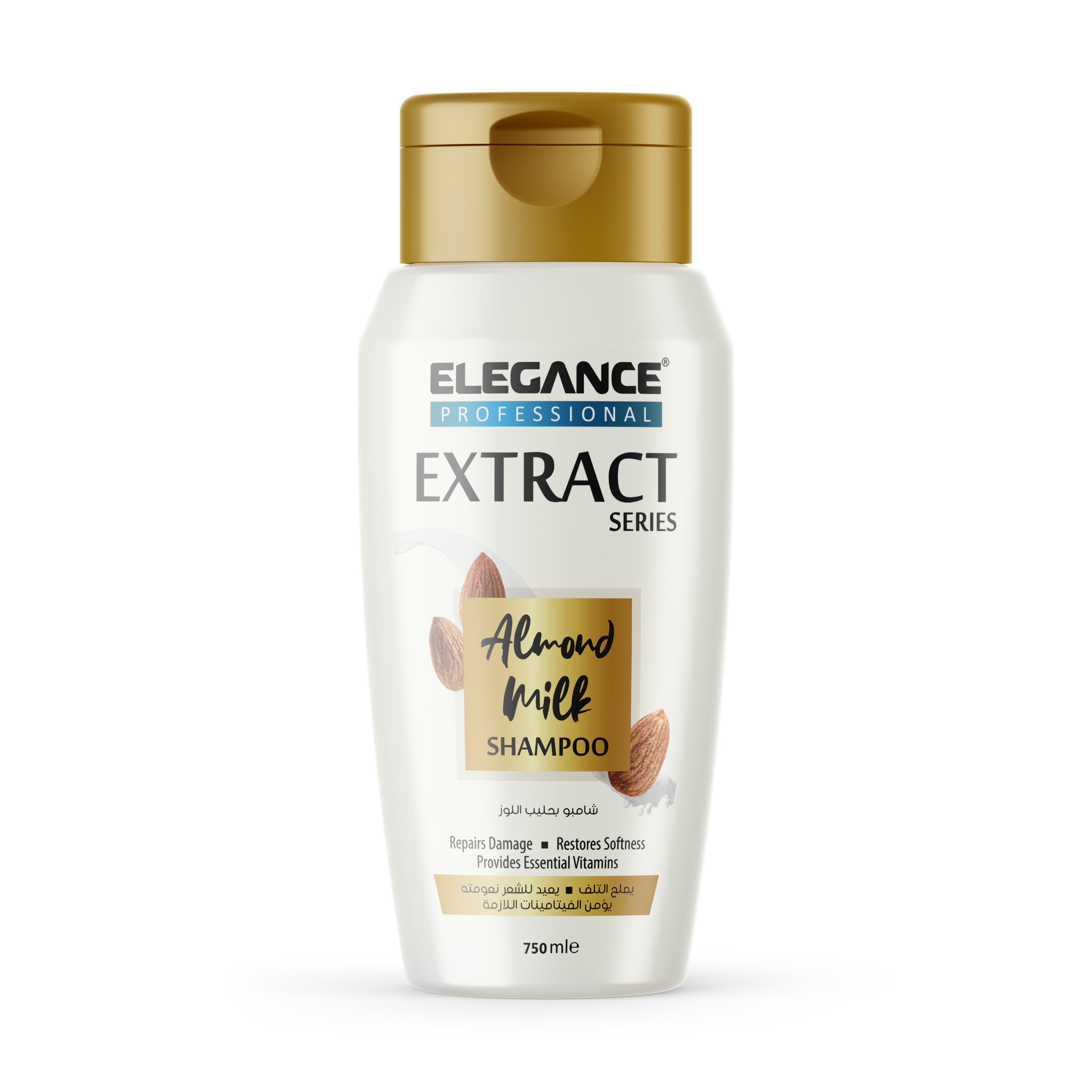 Elegance USA Hair shampoo extract series 750ml almond milk repairs damage restores softness provides essentials vitamins bottle