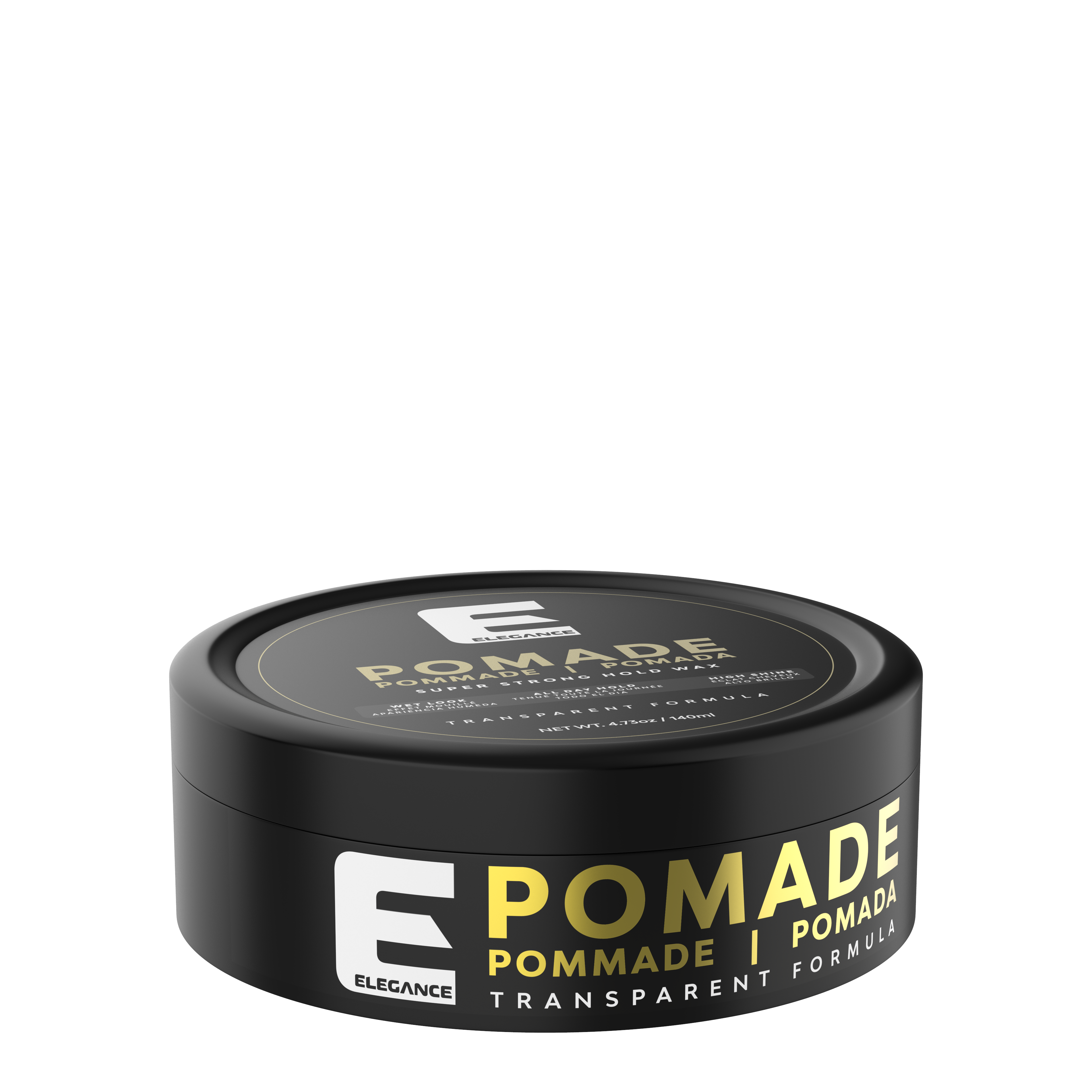 Elegance USA Hair Pomade 4.73 oz 140 ml Transparent formula Long lasting shine strong hold Yellow Gold Pot 150-163 product shot perspective