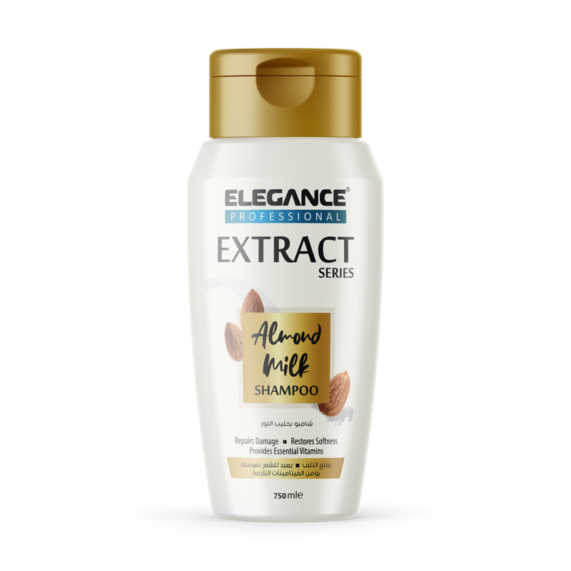 Elegance USA Hair shampoo extract series 750ml almond milk repairs damage restores softness provides essentials vitamins bottle